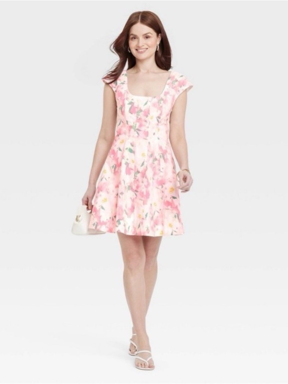a new day Pink Floral Square-Neck Fit & Flare Mini Dress